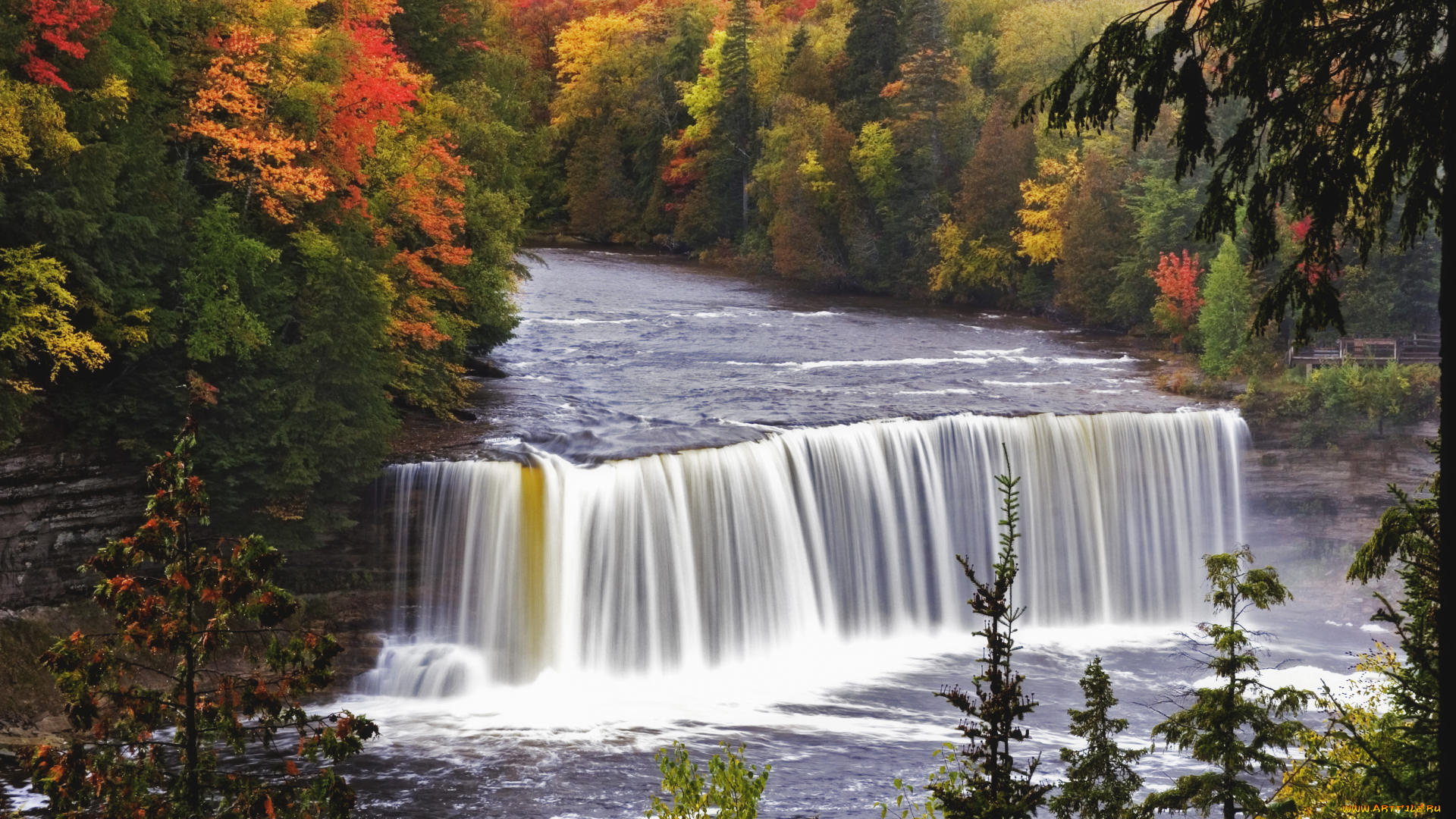 природа, водопады, река, лес