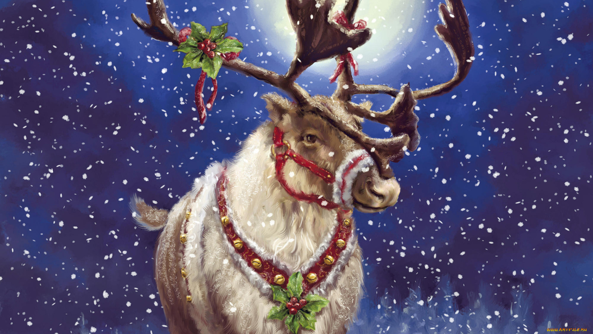 рисованные, животные, олень, снег, зима