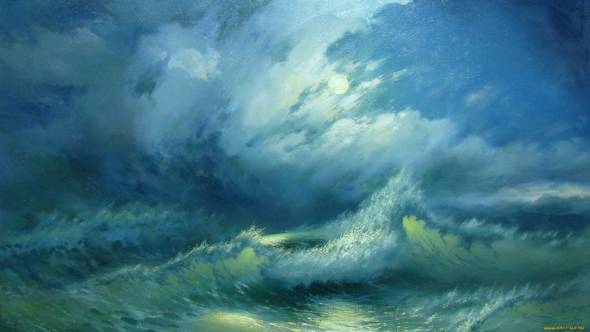 александр, милюков, ночь, волна, рисованные, море