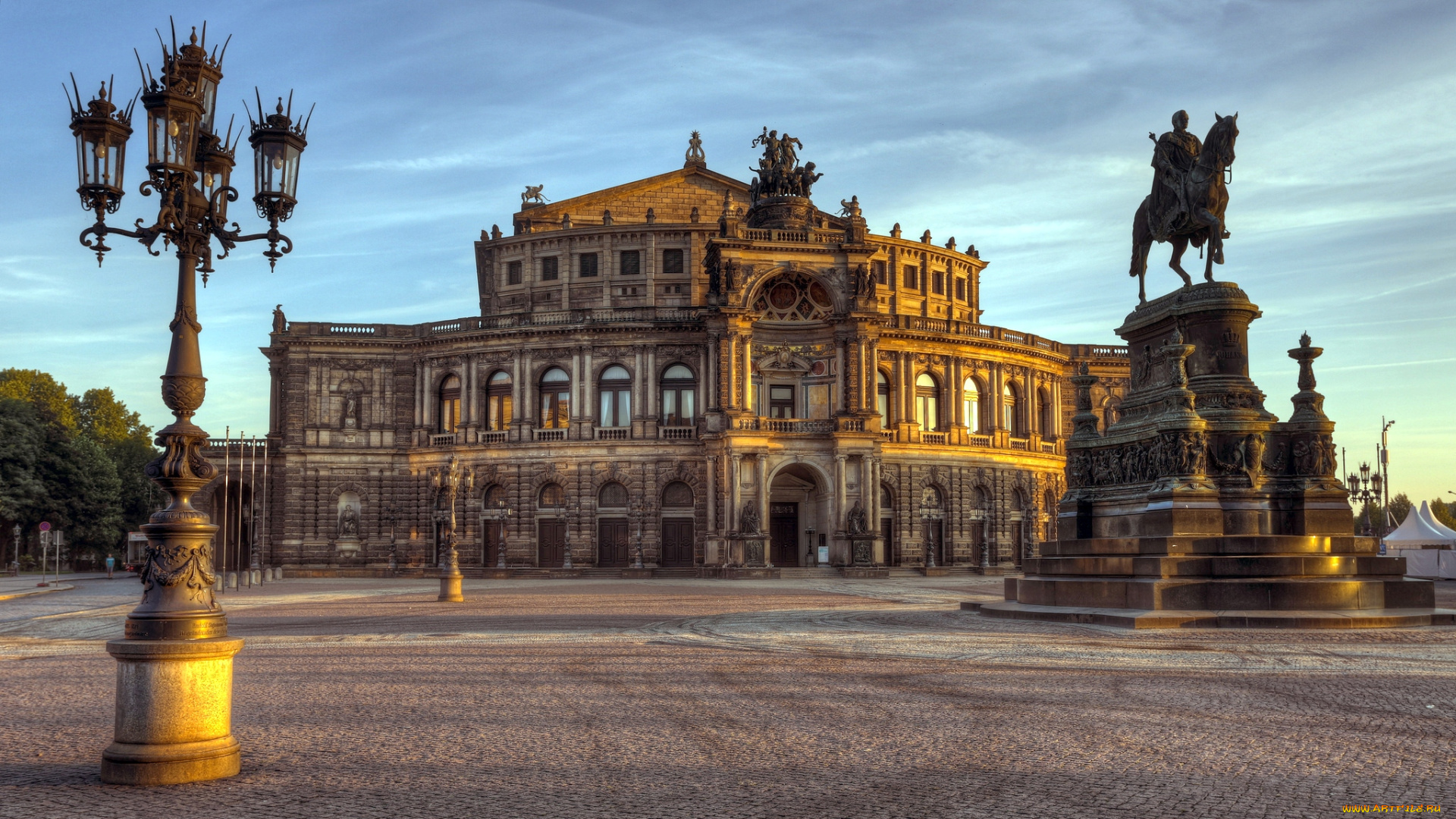 города, дрезден, германия, площадь, фонари, здание