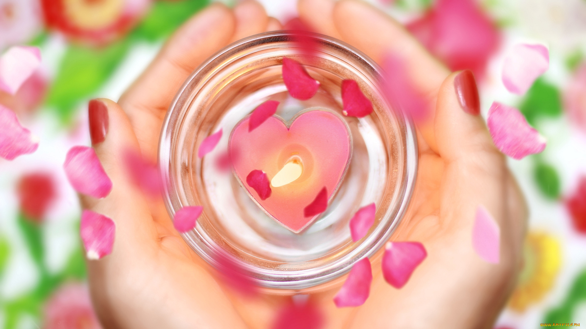 разное, свечи, пламя, лепестки, ладони