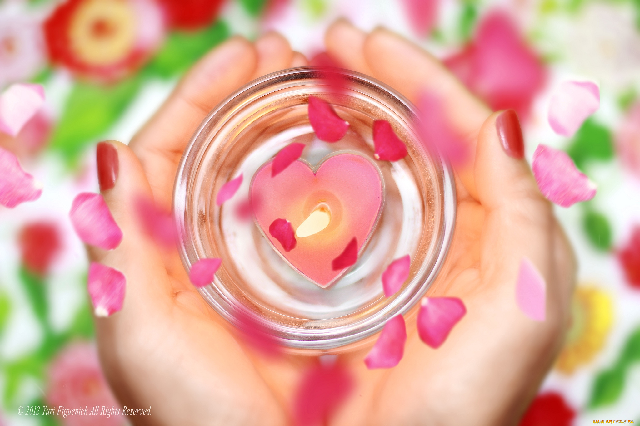 разное, свечи, пламя, лепестки, ладони