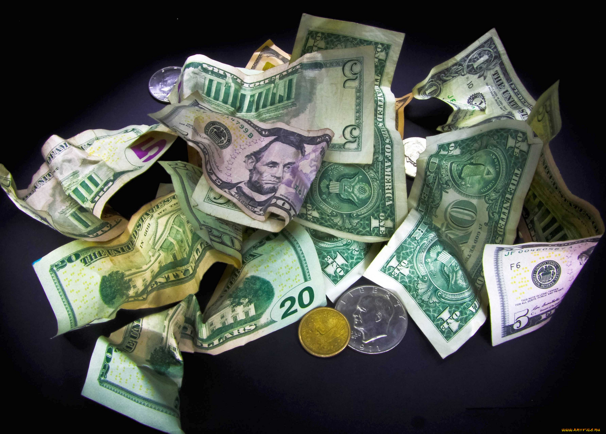 разное, золото, купюры, монеты, доллары