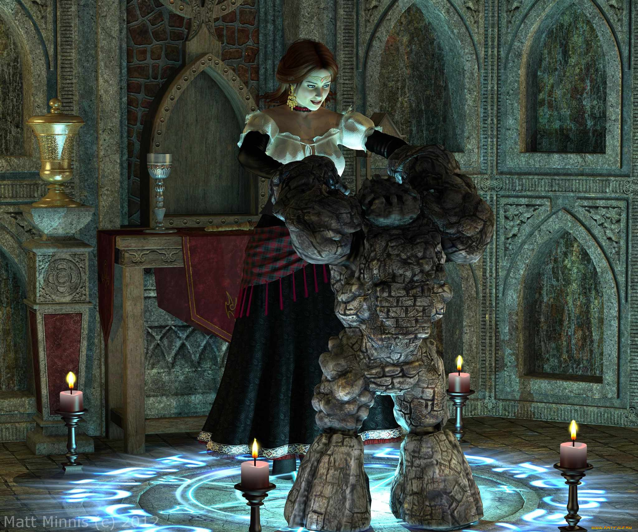 3д, графика, fantasy, фантазия, свечи, комната, девушка