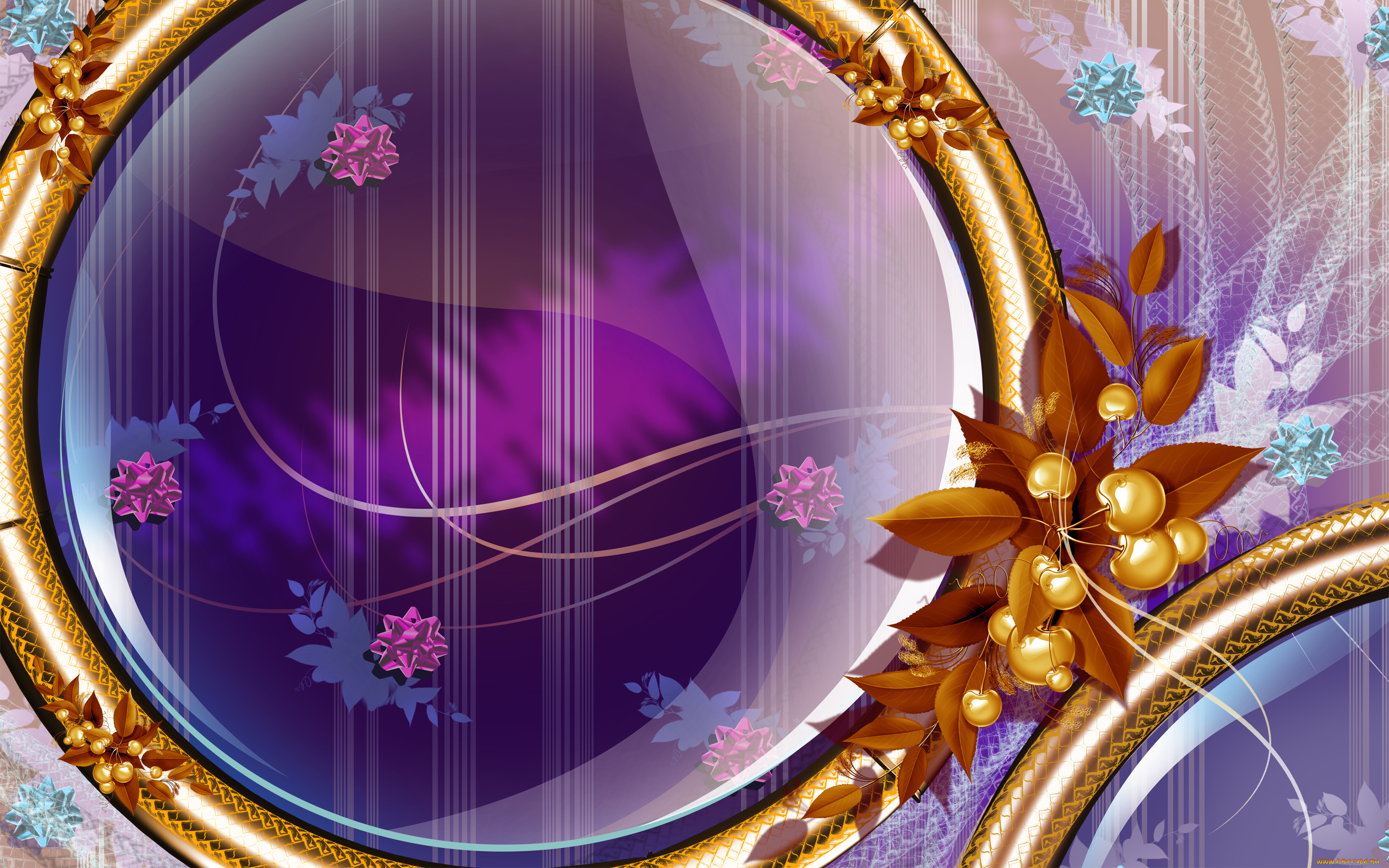 3д, графика, abstract, абстракции, золотые, ягоды, на, веточке, линии, вертикальные, круг