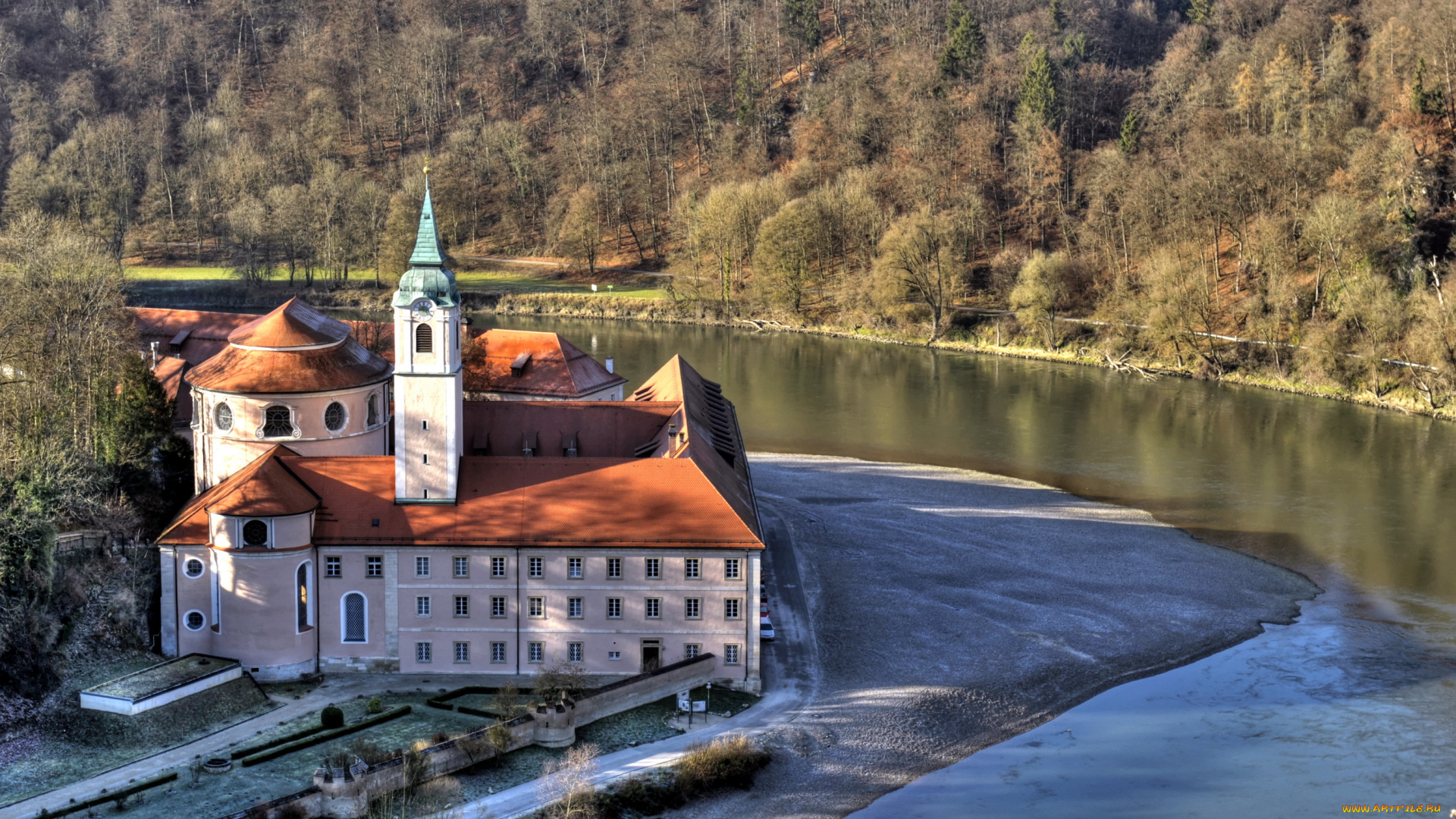города, -, католические, соборы, , костелы, , аббатства, германия, бавария, монастырь, река, лес