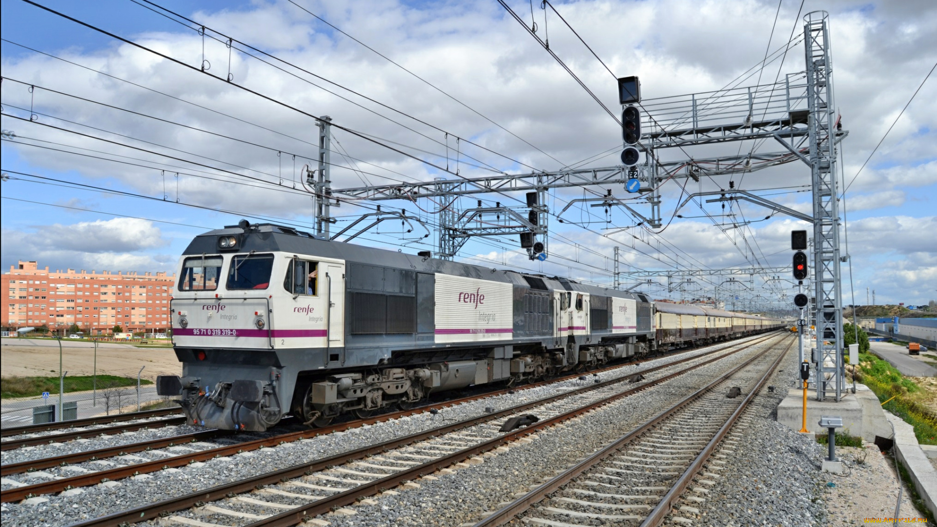 техника, поезда, грузовой, состав, вагоны, локомотив, рельсы, железная, дорога