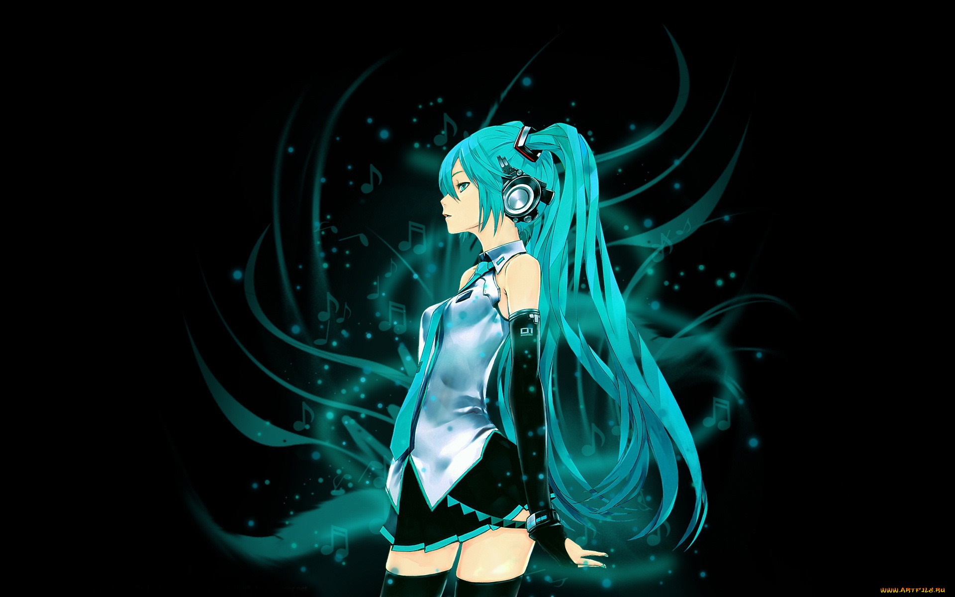 аниме, vocaloid, наушники, волосы, девушка