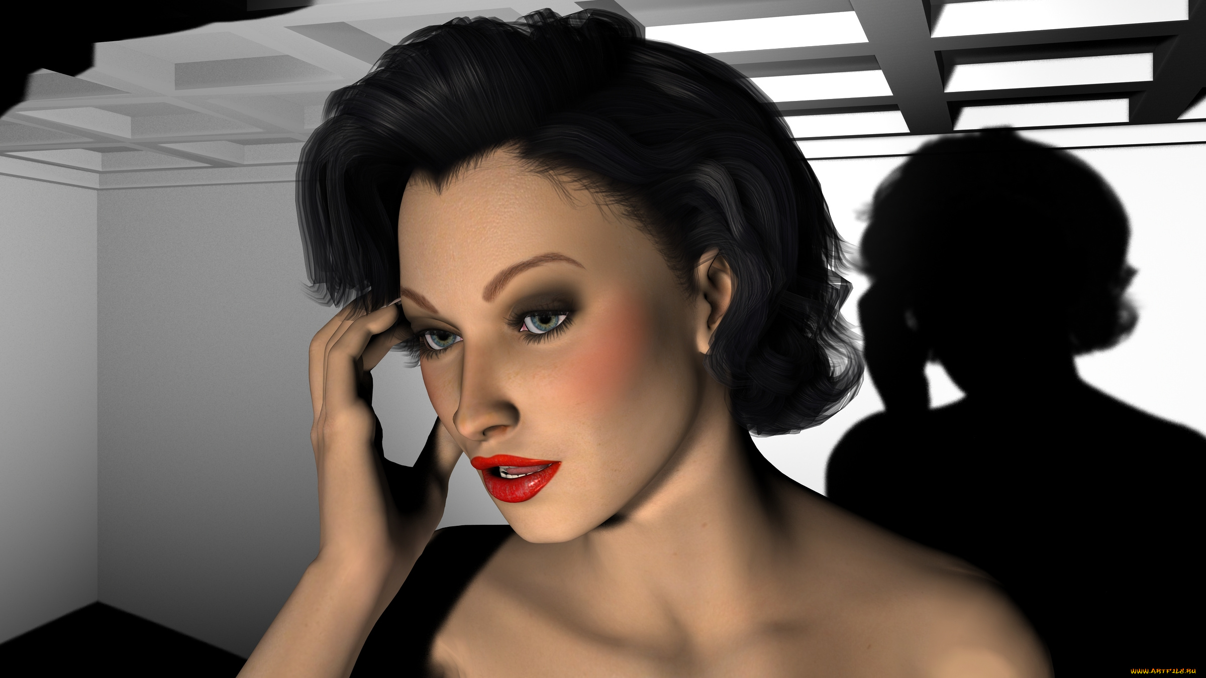 3д, графика, portraits, , портрет, девушка, лицо, тень