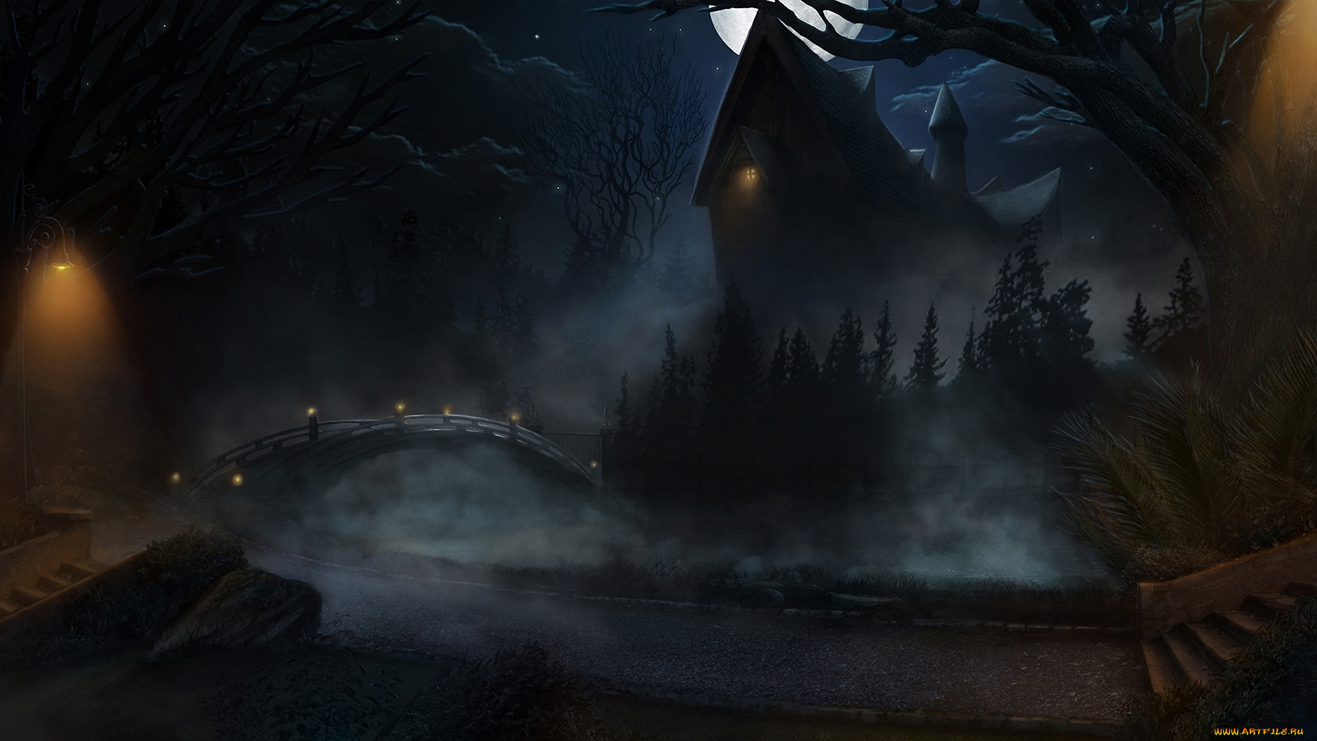 фэнтези, иные, миры, , иные, времена, мир, иной, фонарь, дом, туман, ночь