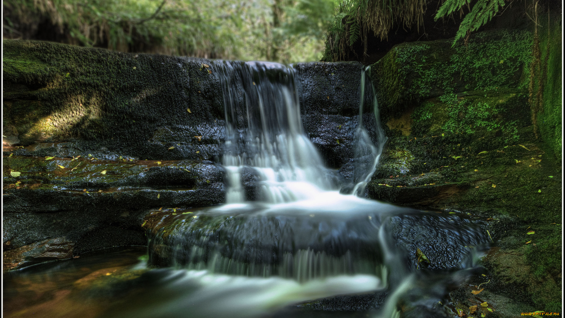 природа, водопады, река, лес, водопад