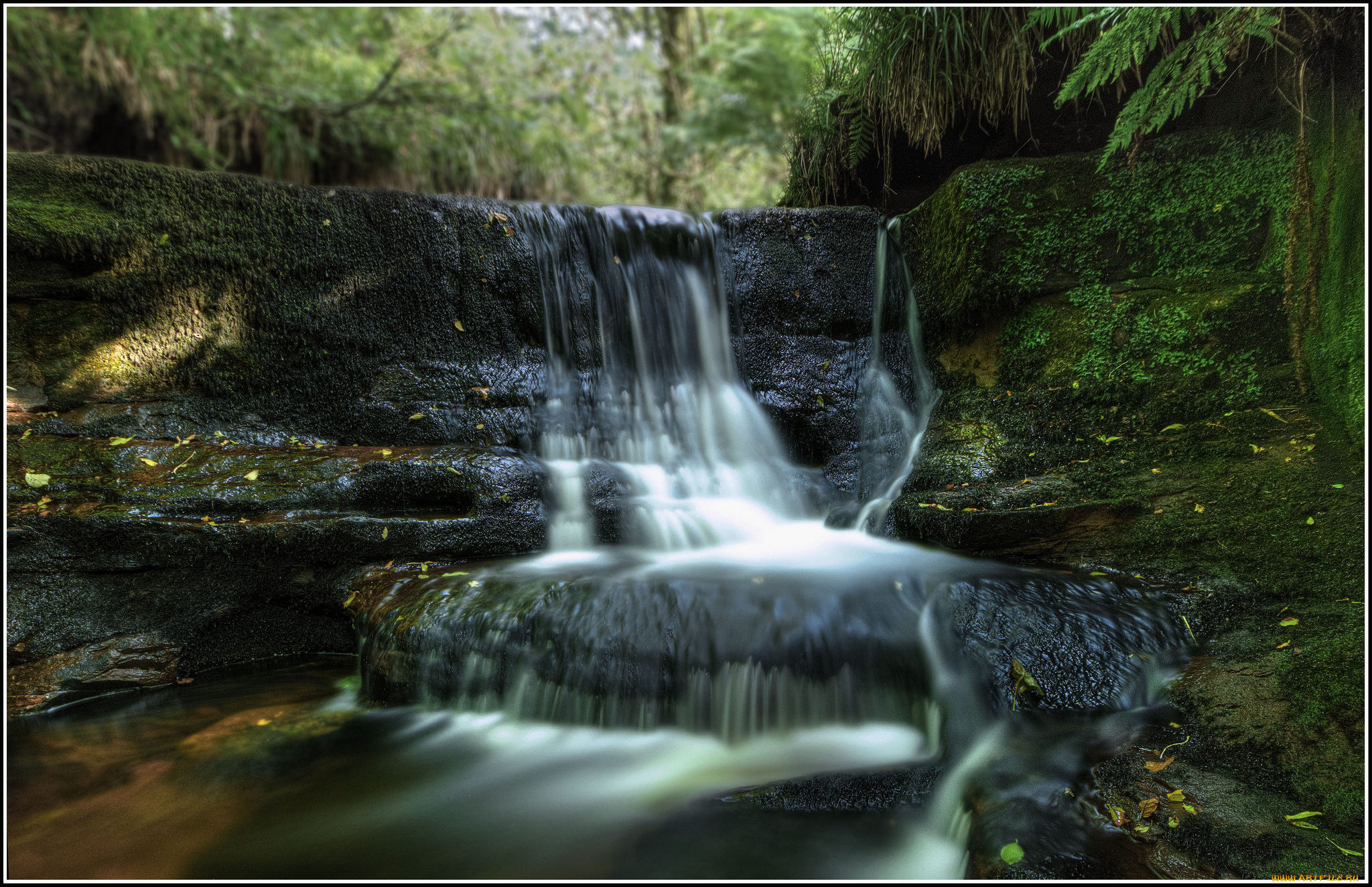 природа, водопады, река, лес, водопад