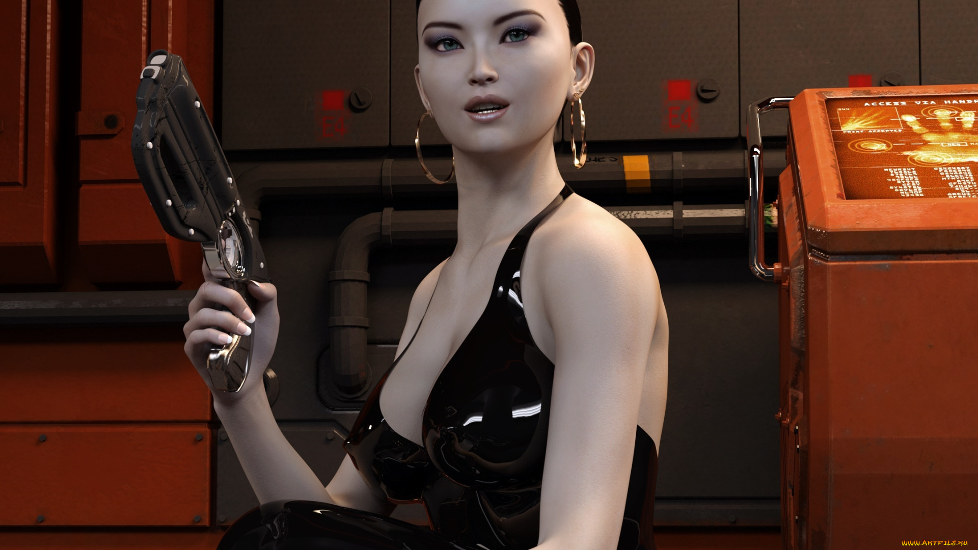 3д, графика, люди, , people, взгляд, девушка, оружие, фон