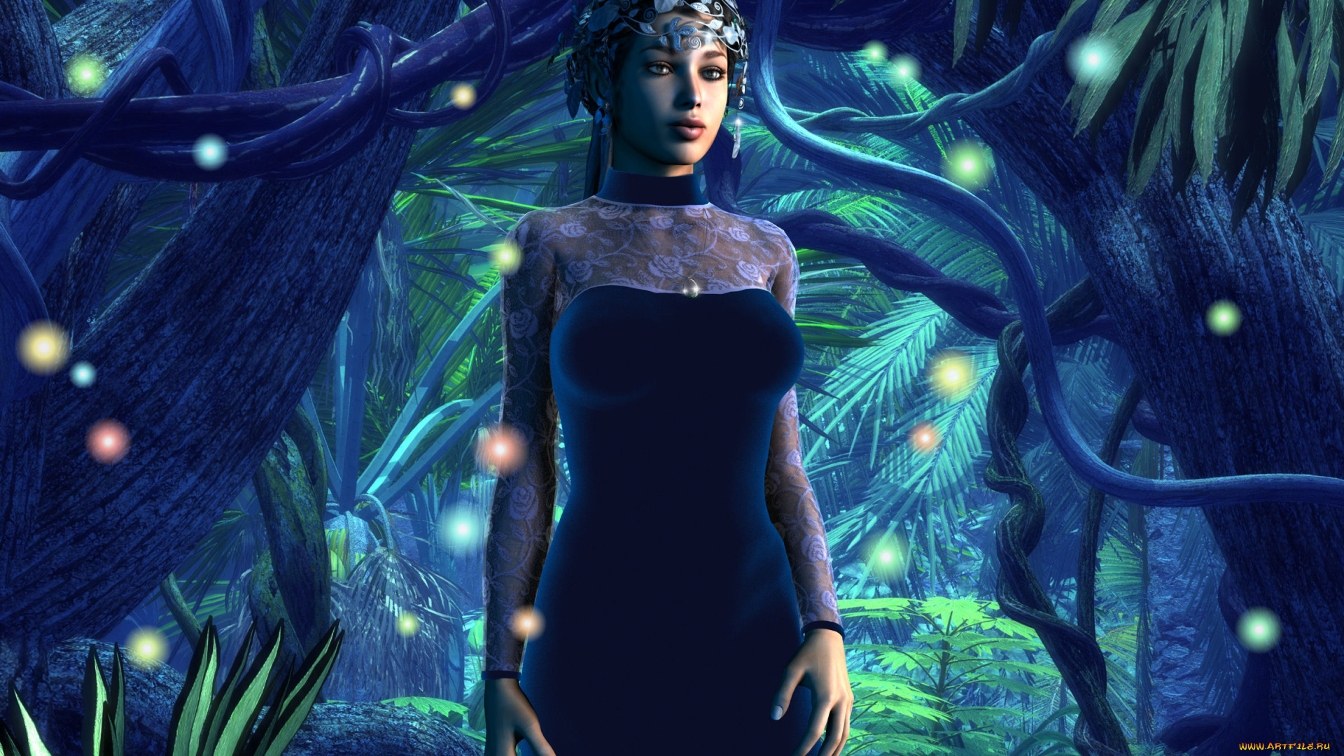 3д, графика, люди, , people, взгляд, фон, девушка, лес