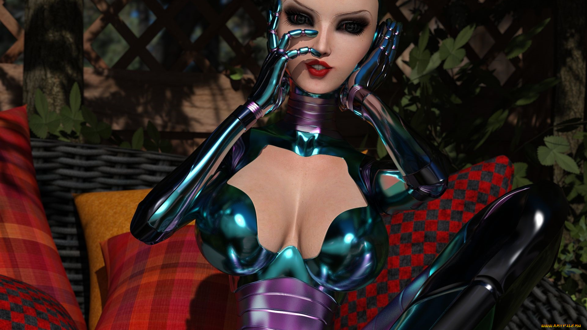 3д, графика, _science, fiction, фон, взгляд, девушка