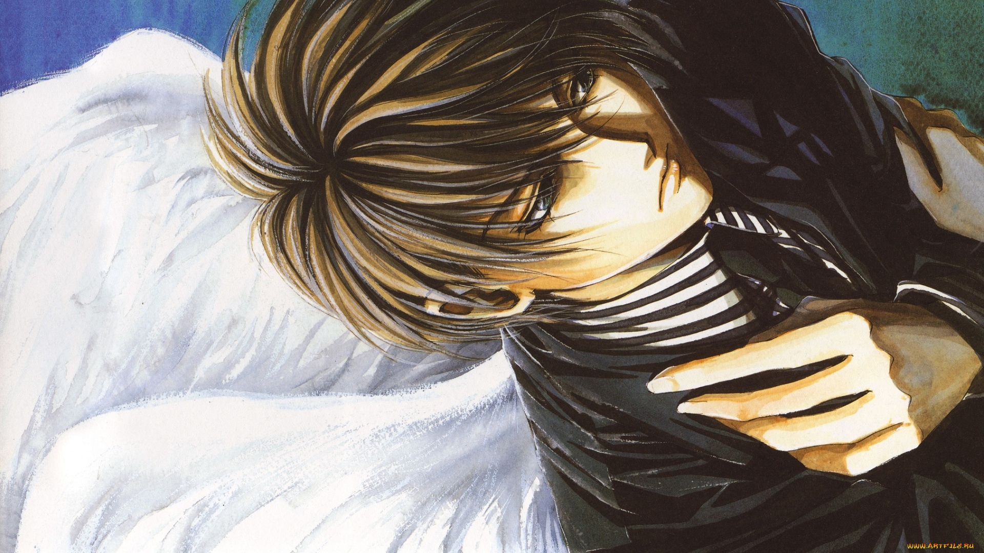 аниме, angel, sanctuary, setsuna, mudo, руки, галстук, пиджак, крылья, парень, art, angel, sanctuary, kaori, yuki, обитель, ангела