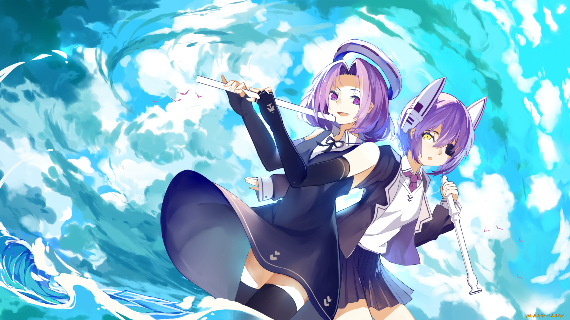 аниме, kantai, collection, haraguroi, you, kantai, collection, девочки, арт, tenryuu, tatsuta, kancolle