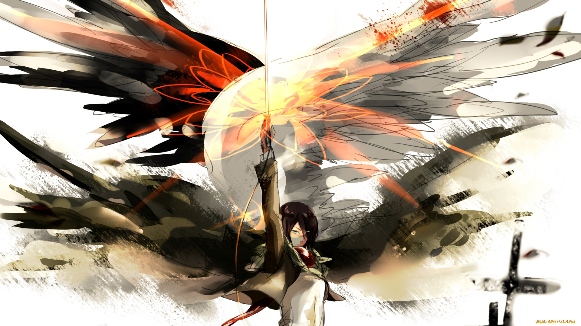 аниме, shingeki, no, kyojin, арт, микаса, атака, титанов, фон