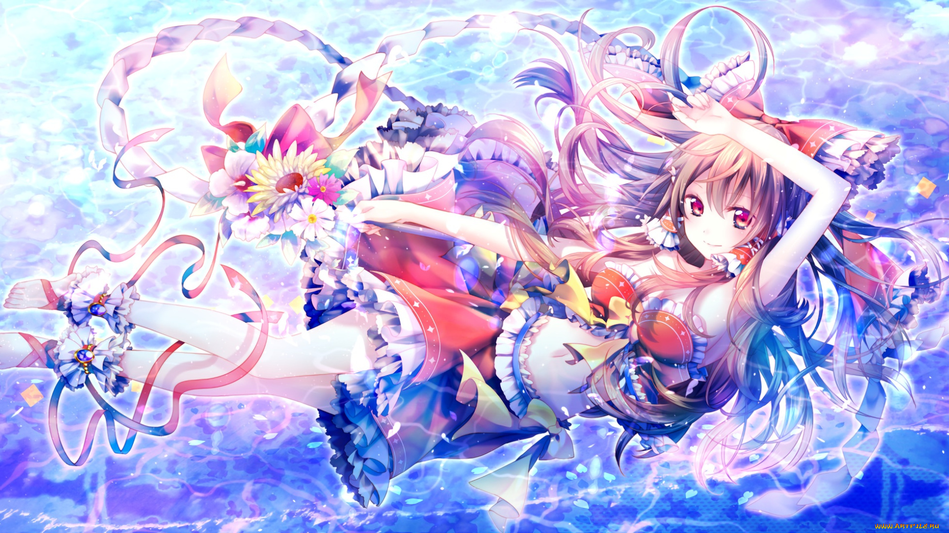 аниме, touhou, арт, riichu, hakurei, reimu, девочка