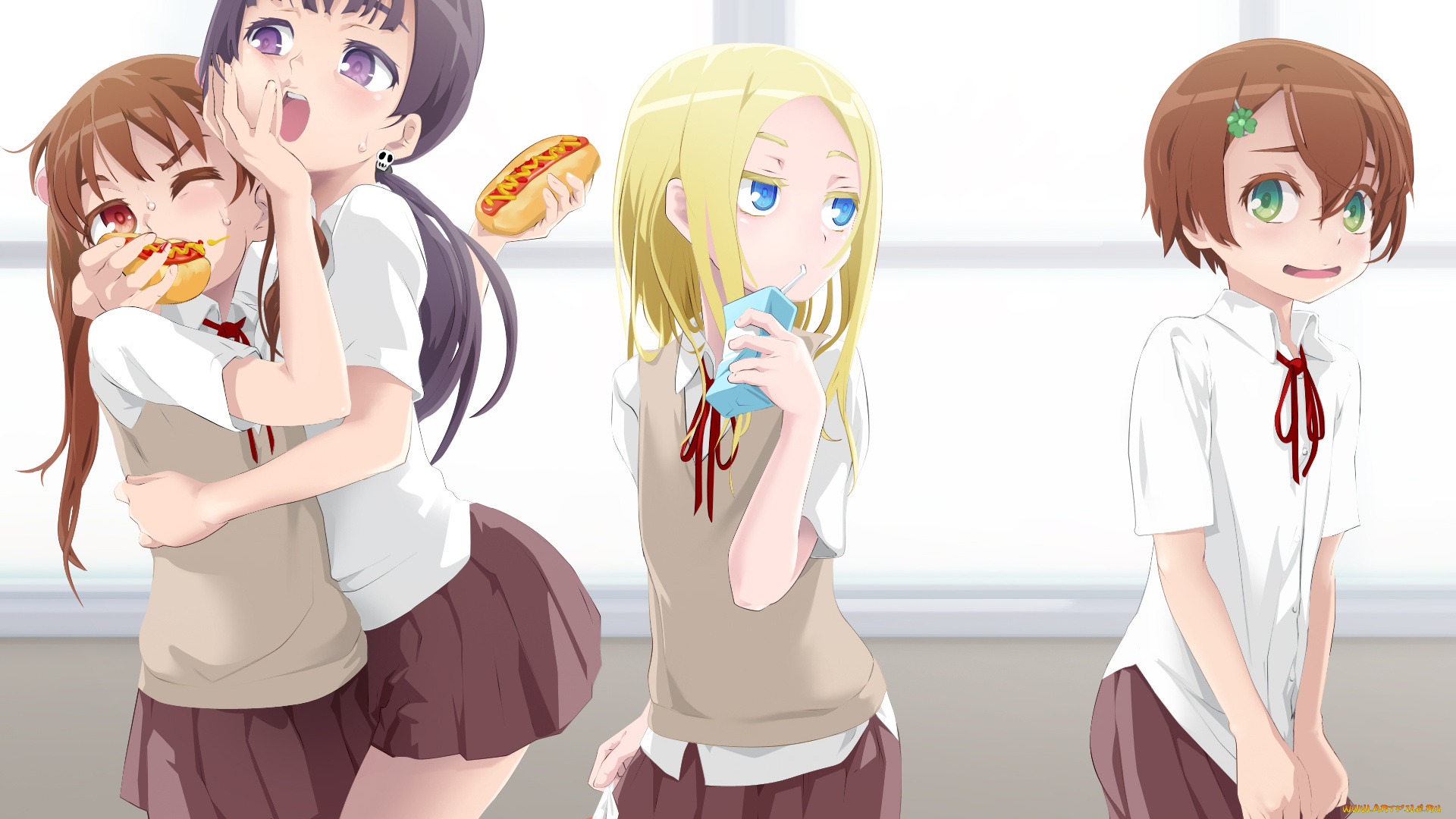 аниме, unknown, , другое, обед, еда, девочки, yuki18r, арт