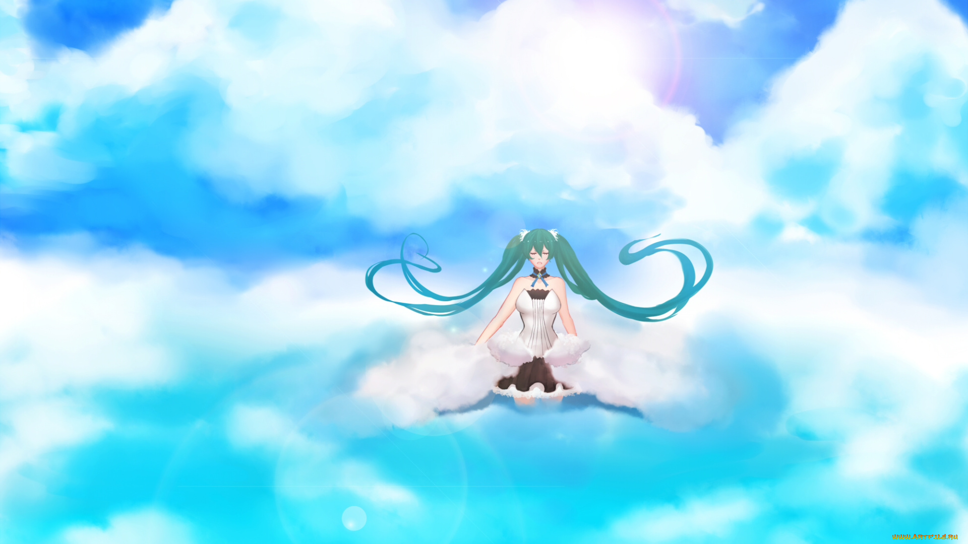 аниме, vocaloid, вокалоид, девушка, небо