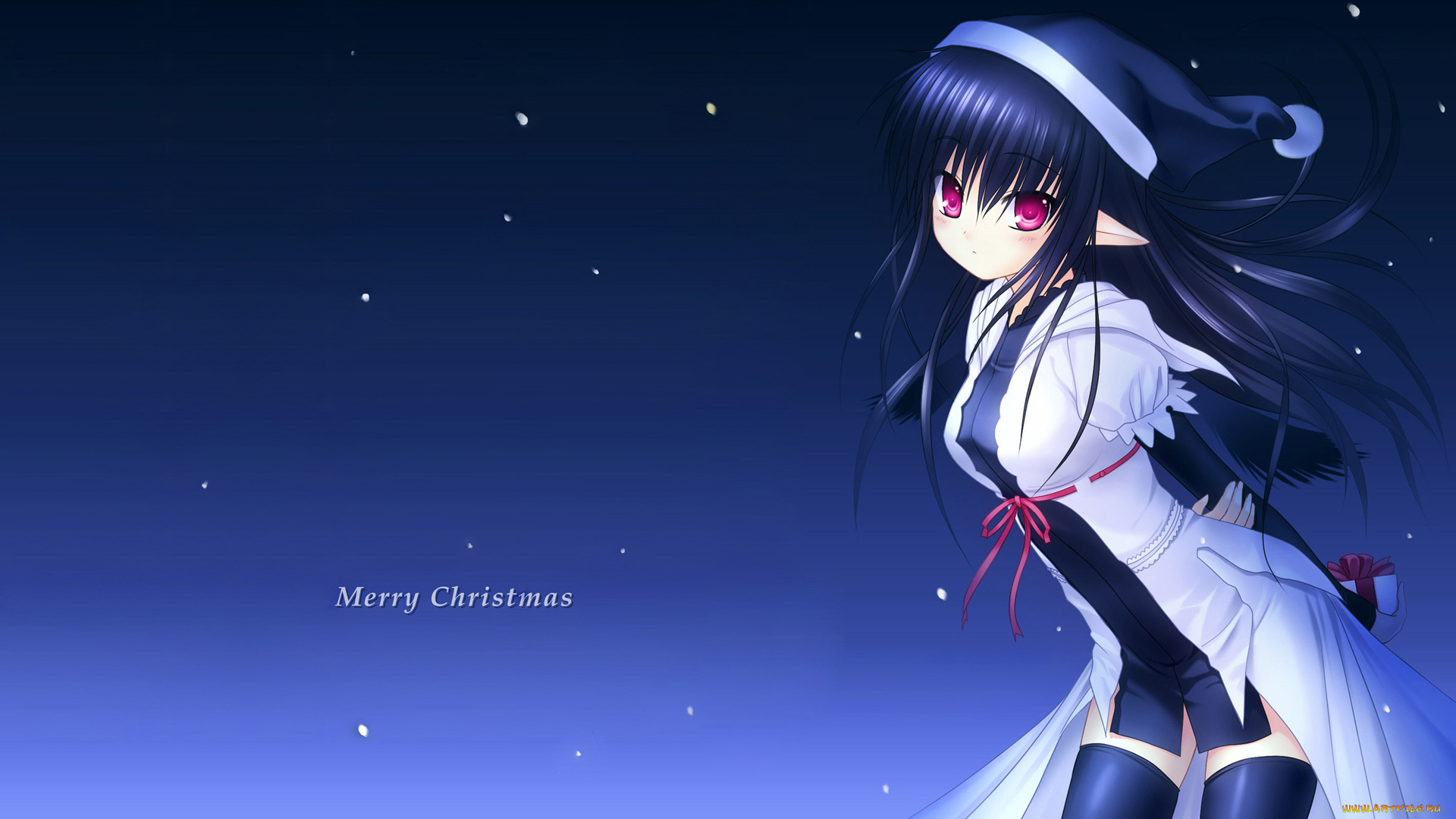 аниме, зима, , новый, год, , рождество, новый, год, эльф, фон, na-ga