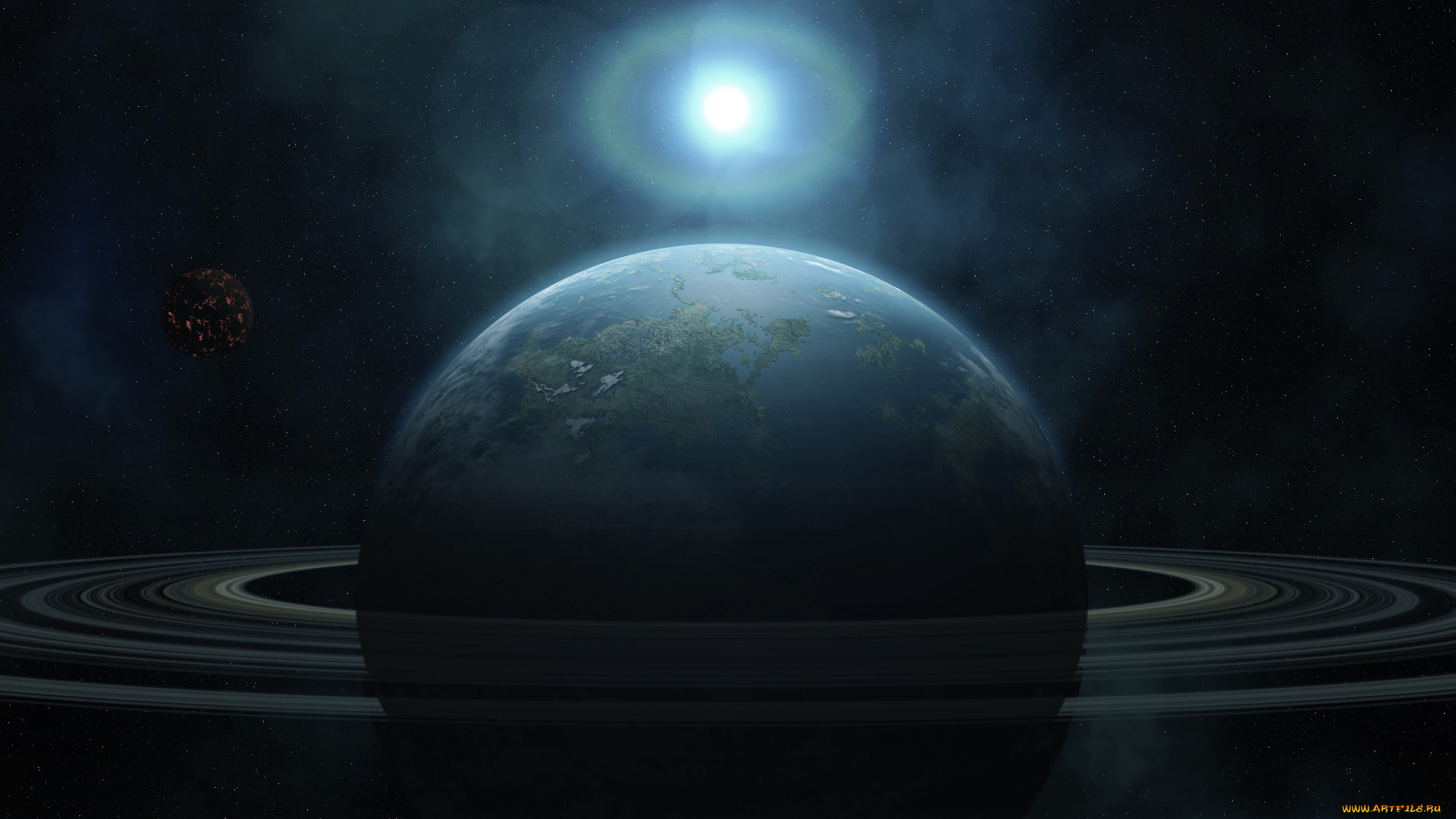 космос, арт, планеты, звезды, вселенная, галактика, кольца