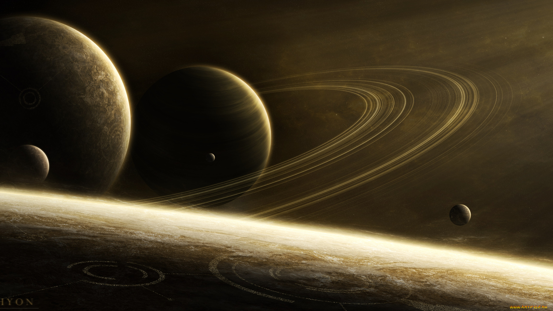 космос, арт, планеты, звезды, вселенная, галактика, кольца