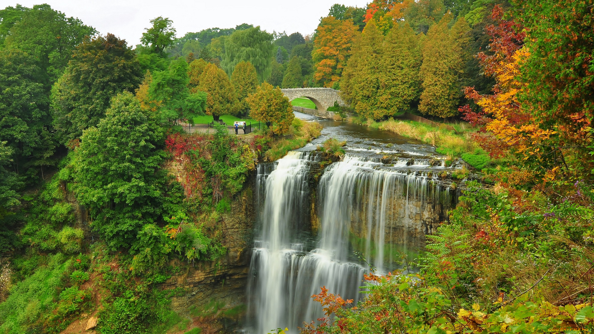 природа, водопады, река, лес, водопад
