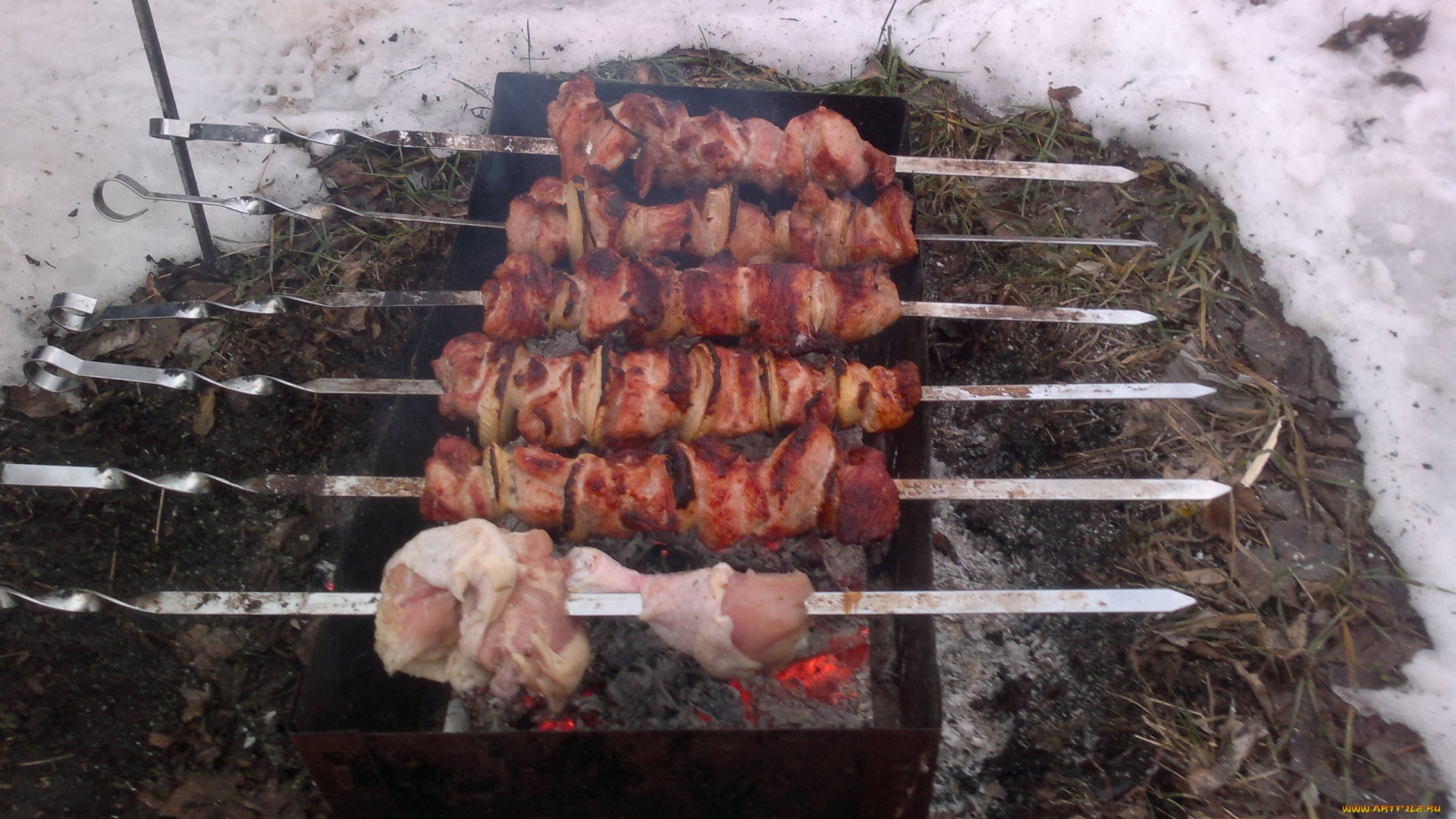 шашлыки, еда, шашлык, , барбекю, зима