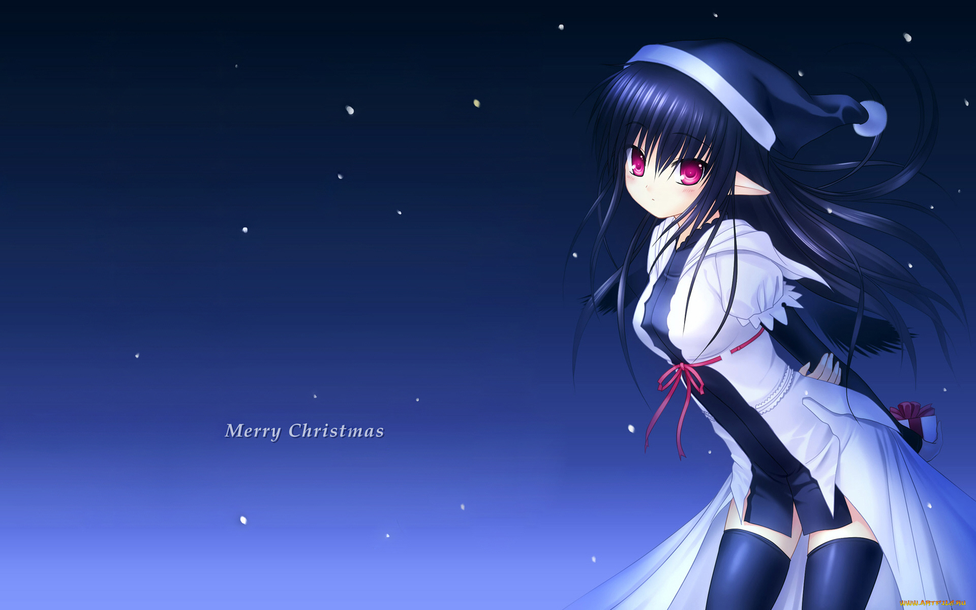 аниме, зима, , новый, год, , рождество, новый, год, эльф, фон, na-ga