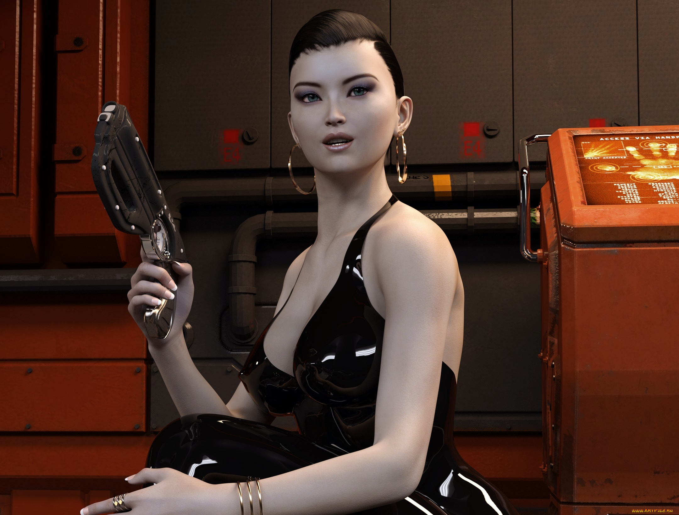 3д, графика, люди, , people, взгляд, девушка, оружие, фон