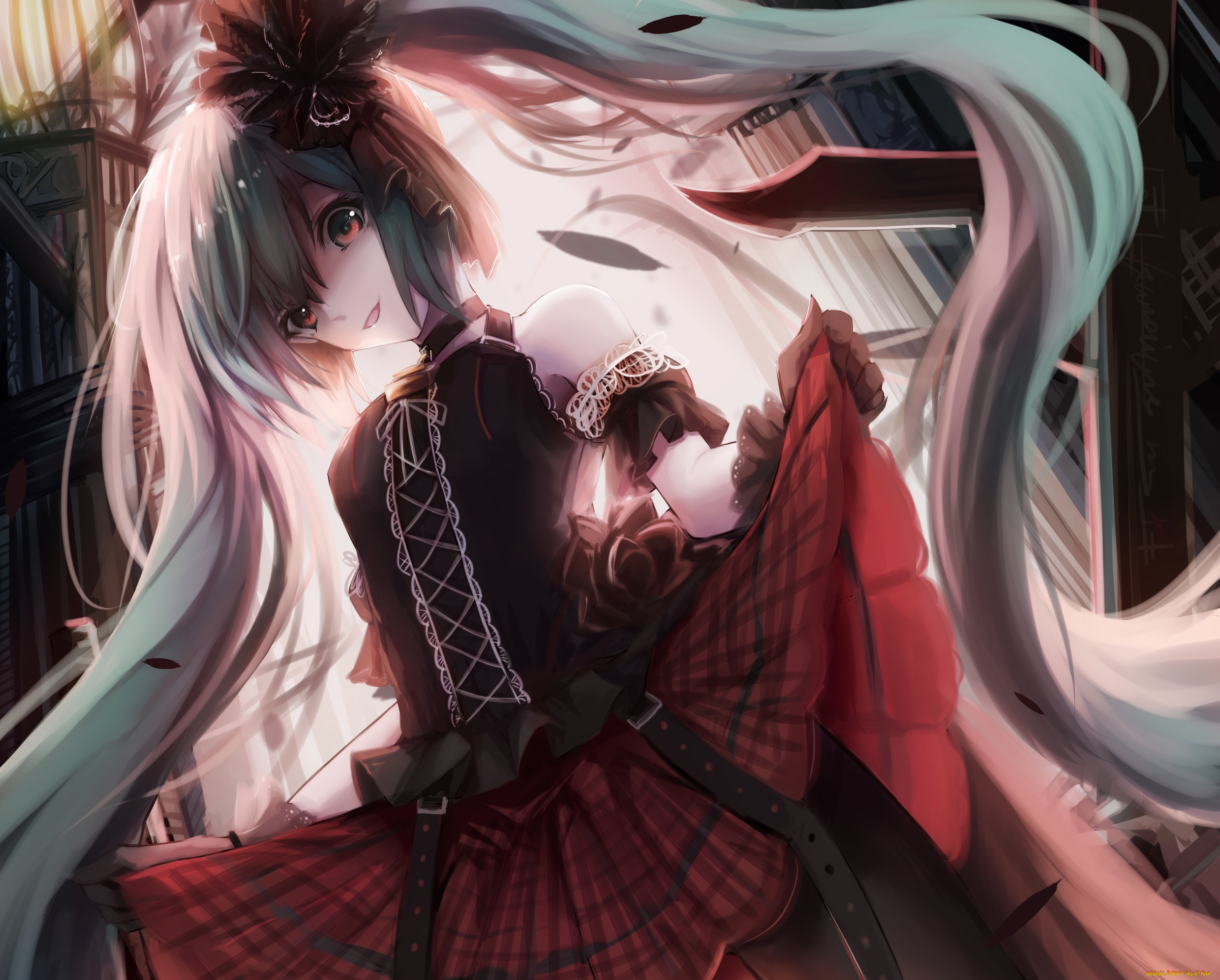 аниме, vocaloid, девочка, арт, kuroi, asahi, hatsune, miku, взгляд