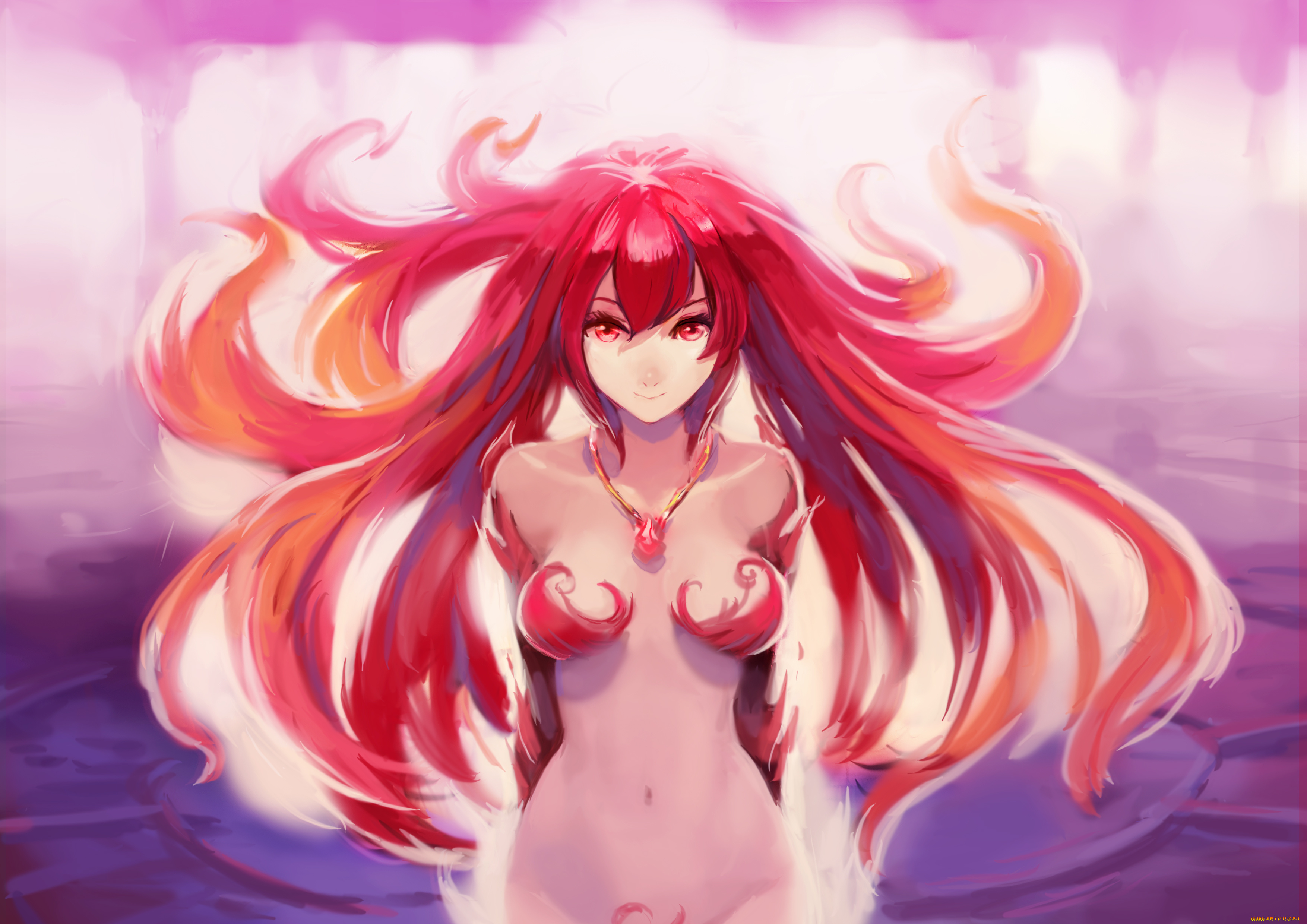 аниме, unknown, , другое, okuto, арт, девушка, рыжая, взгляд