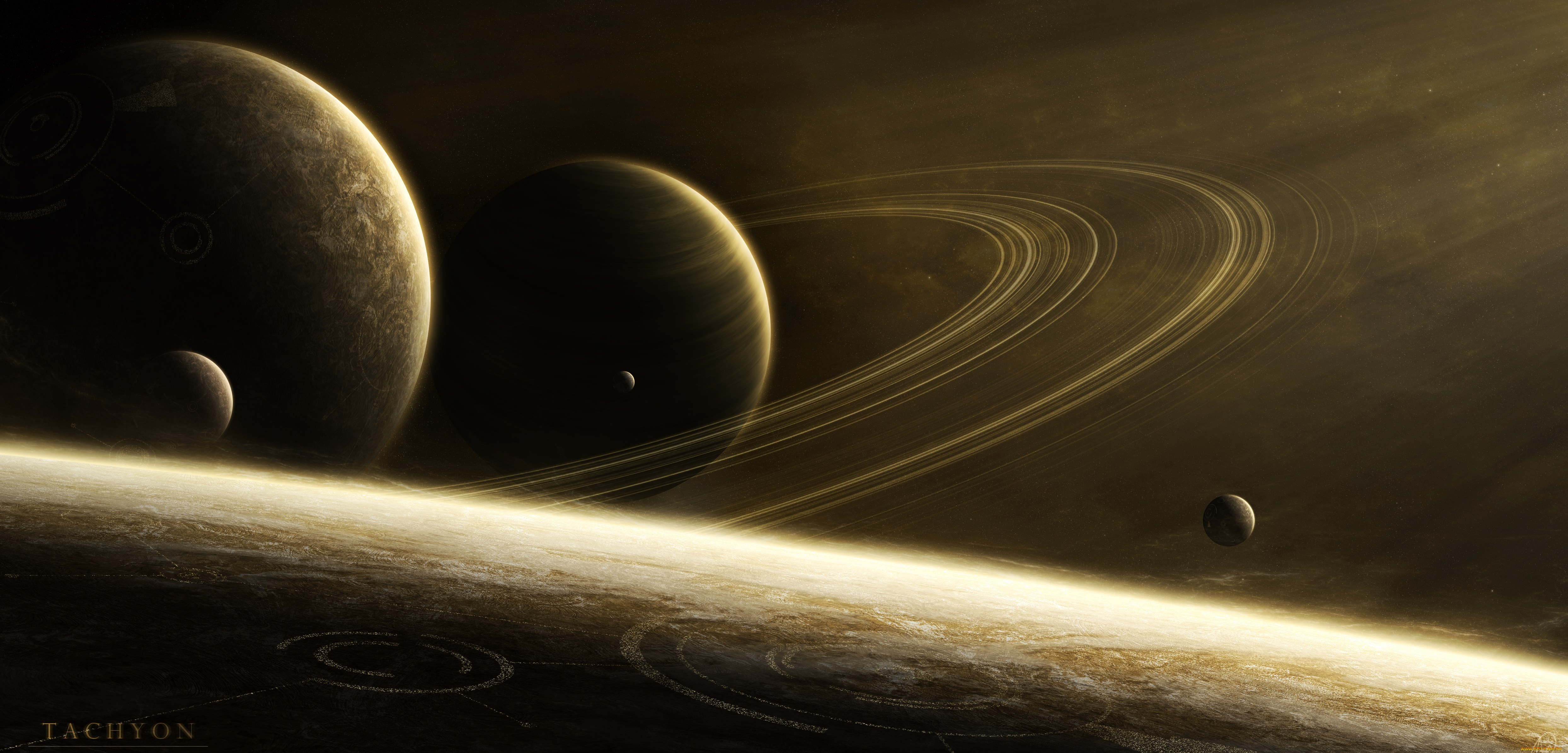 космос, арт, планеты, звезды, вселенная, галактика, кольца