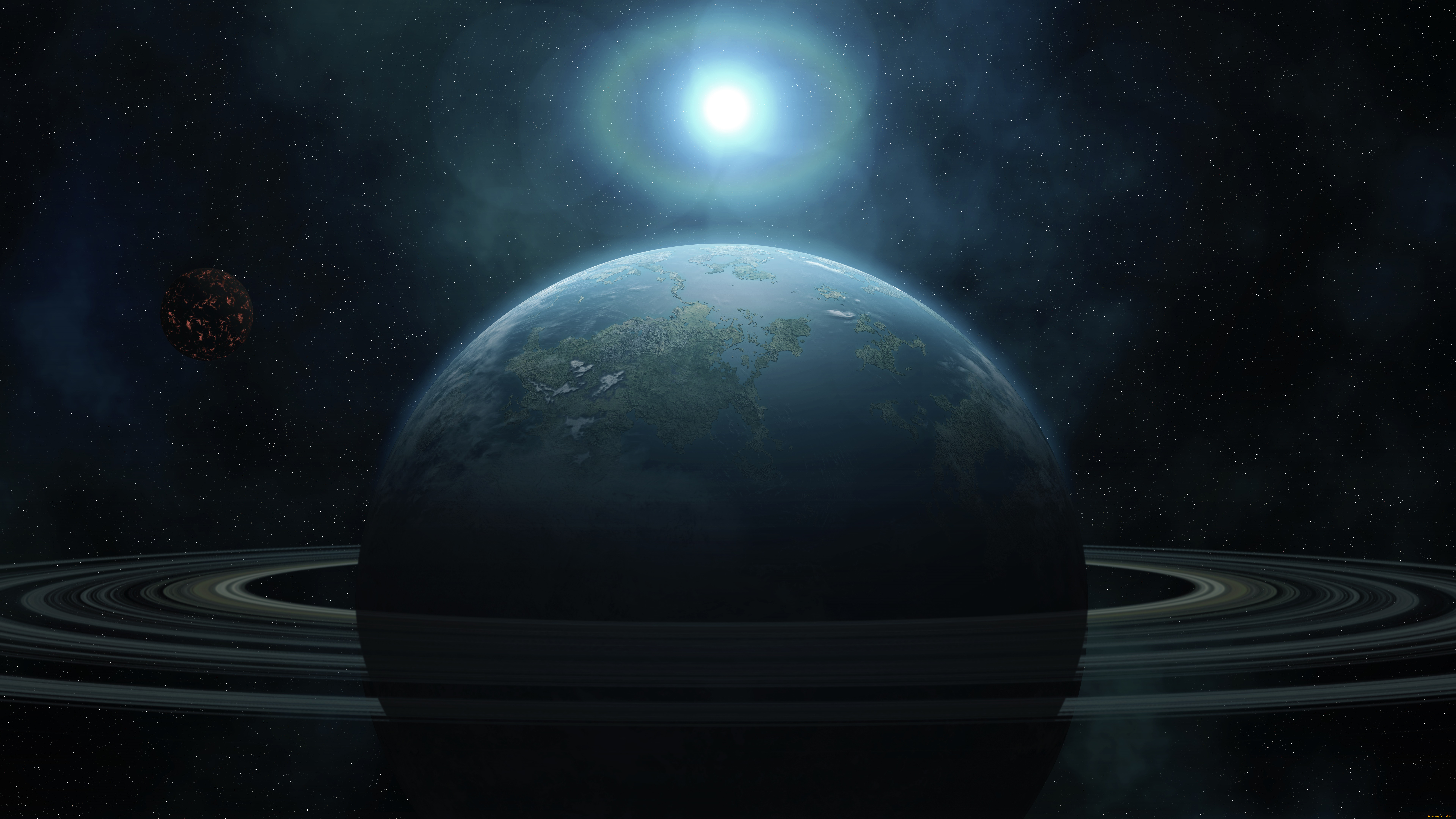 космос, арт, планеты, звезды, вселенная, галактика, кольца