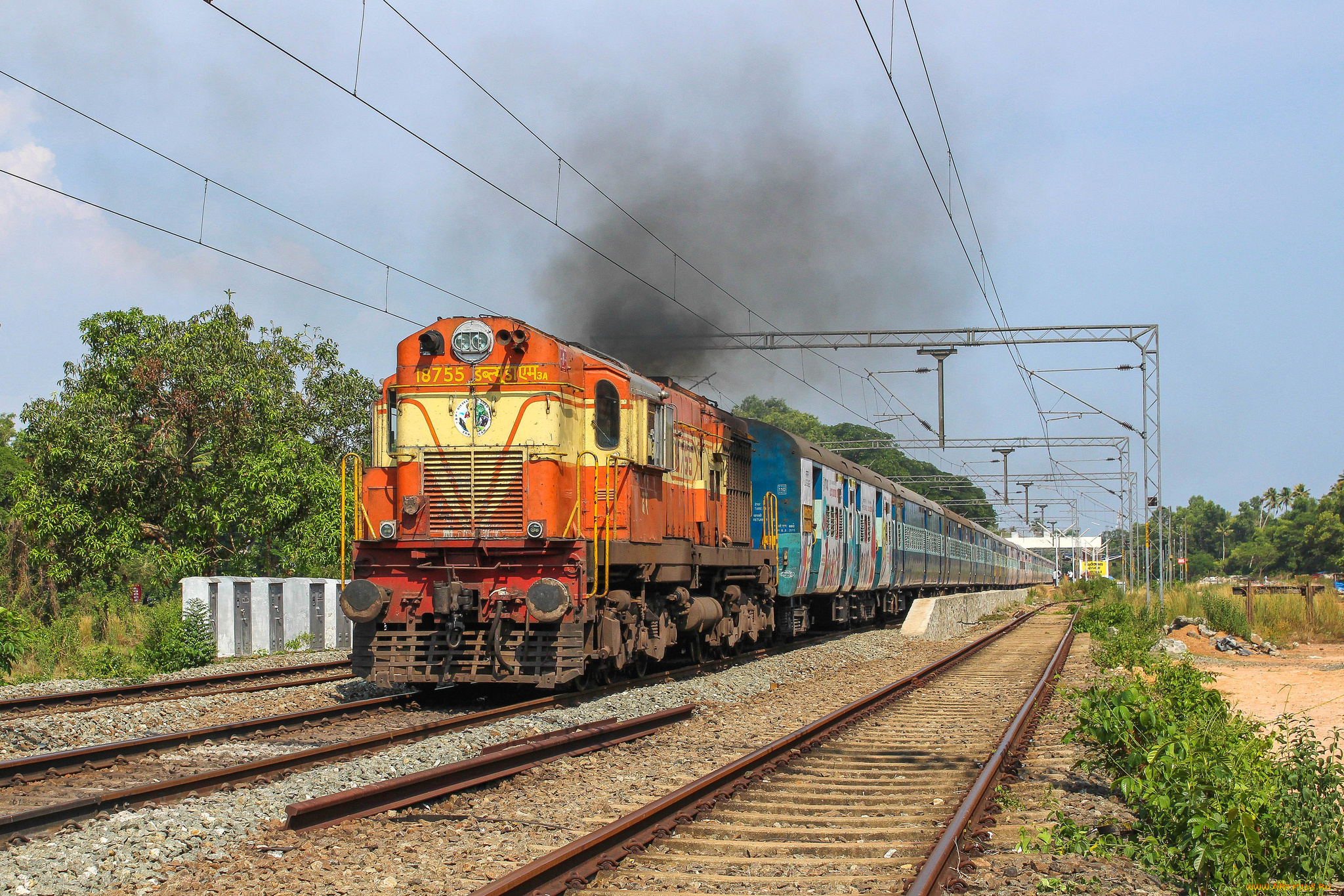 техника, поезда, локомотив, рельсы, состав