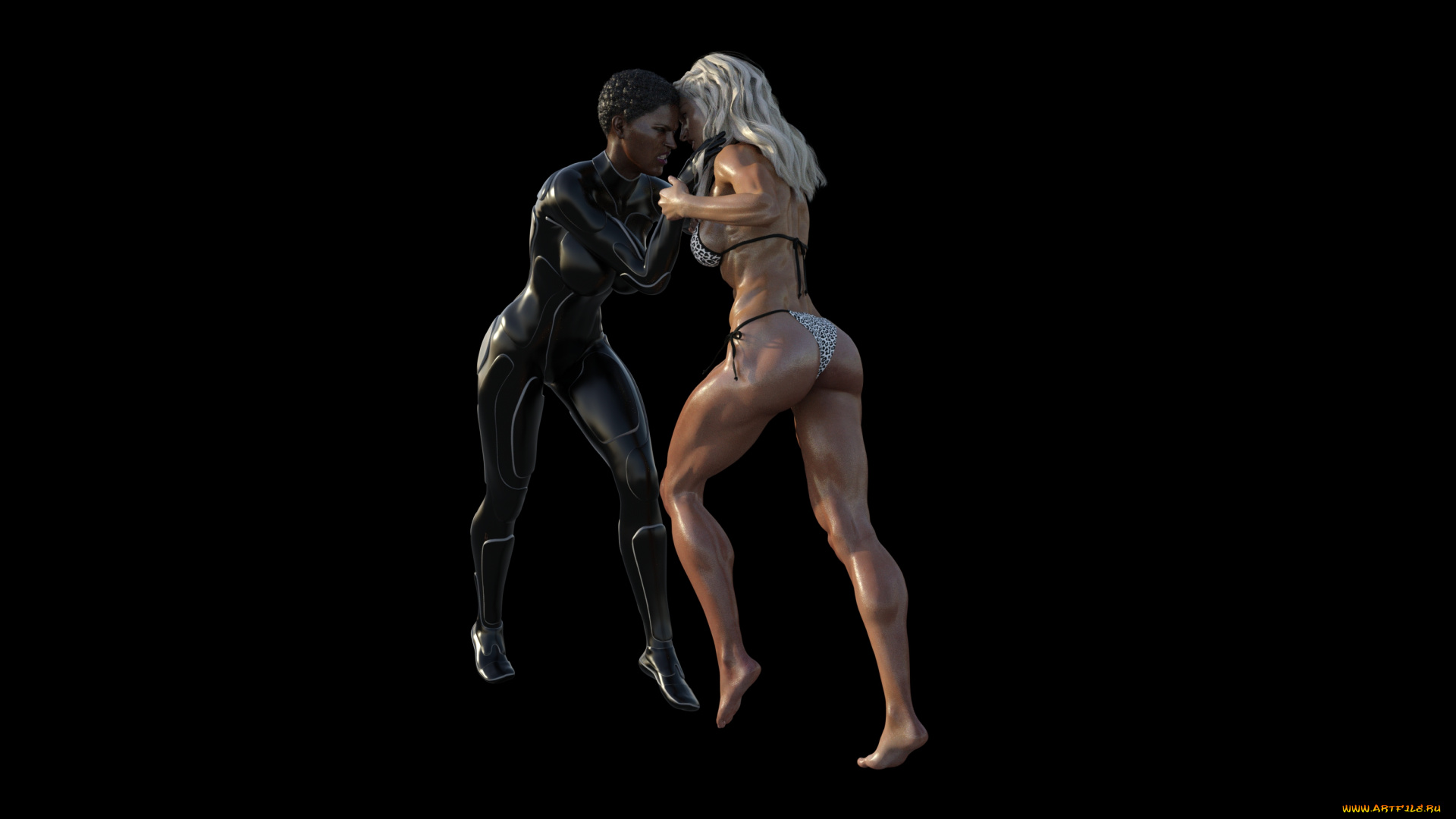 3д, графика, люди, , people, борьба, взгляд, девушки, фон