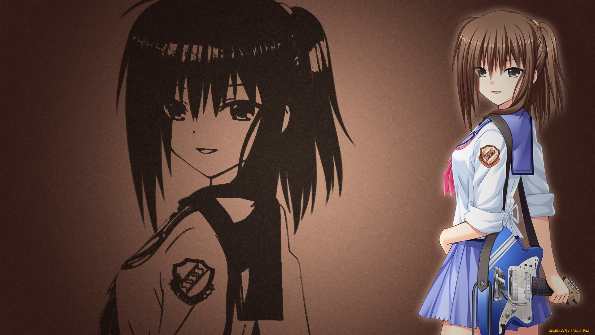 аниме, angel, beats, фон, взгляд, девушка