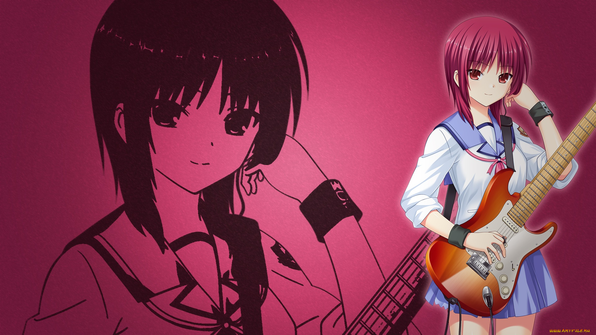 аниме, angel, beats, фон, взгляд, девушка