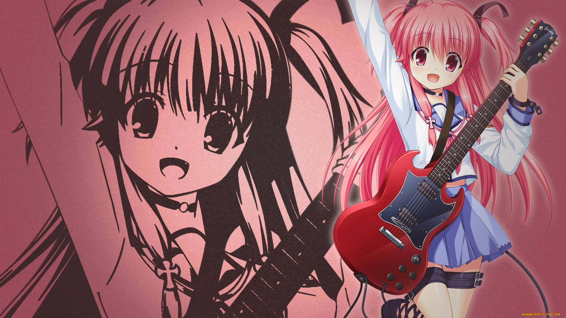 аниме, angel, beats, фон, взгляд, девушка