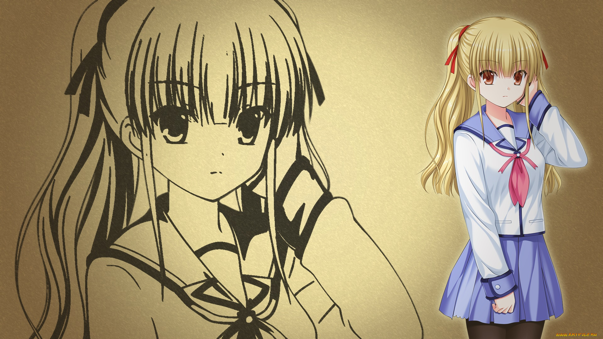 аниме, angel, beats, фон, взгляд, девушка