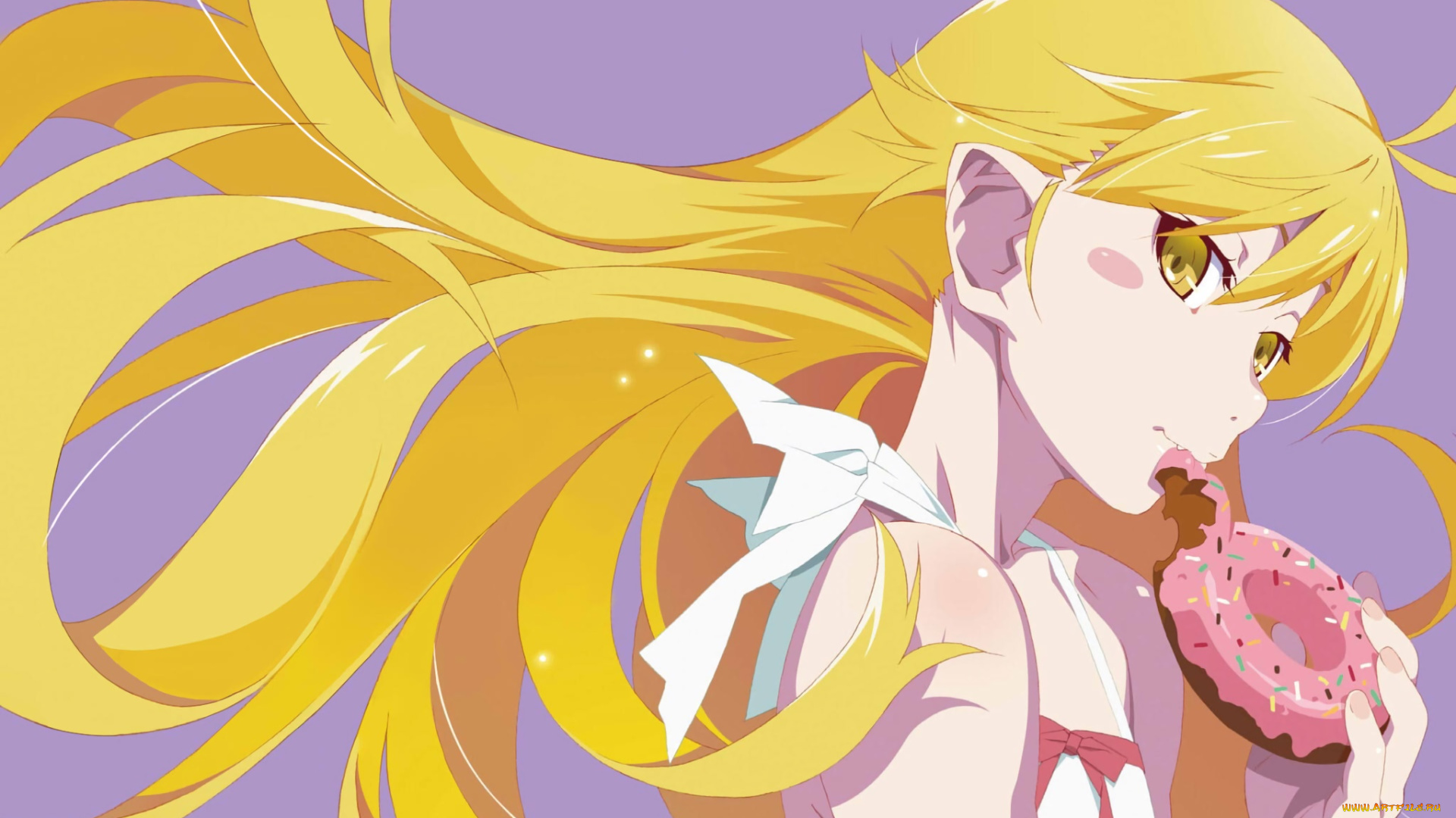 аниме, bakemonogatari, фон, взгляд, девушка