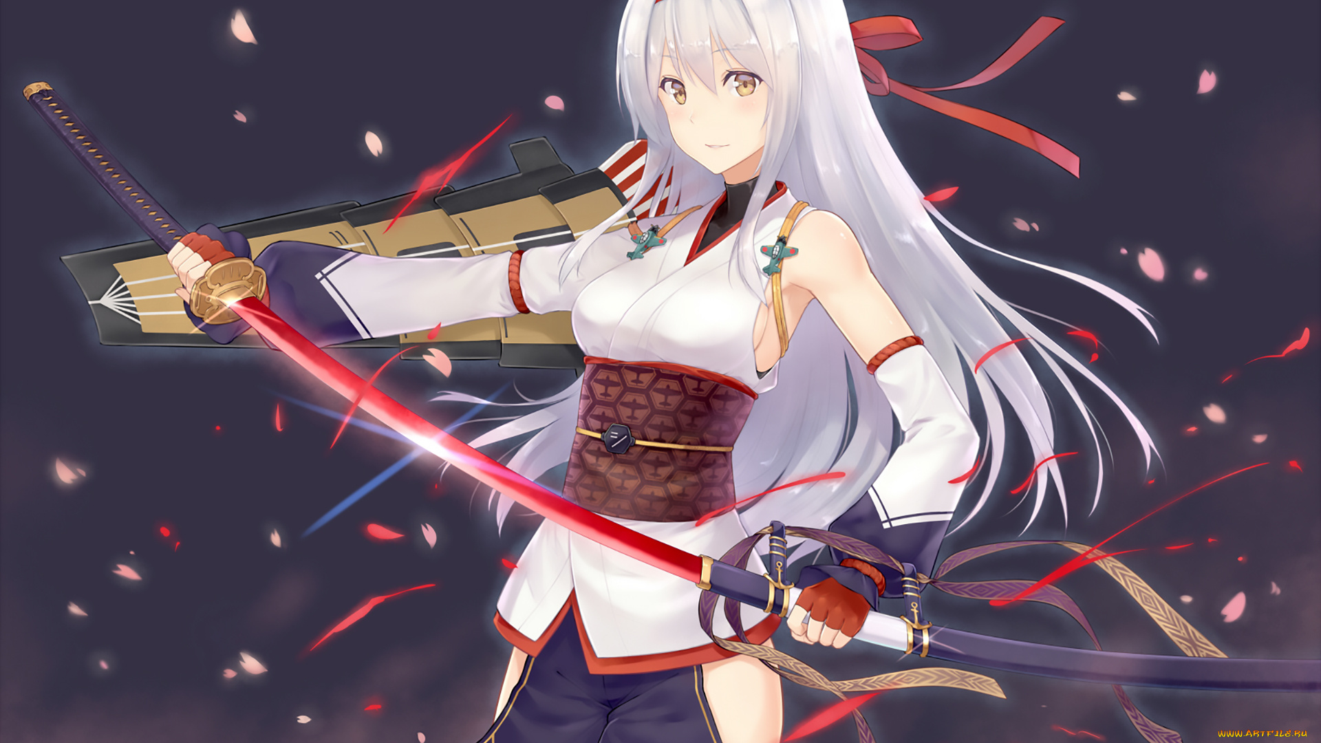 аниме, fate, stay, night, оружие, девушка, взгляд, фон