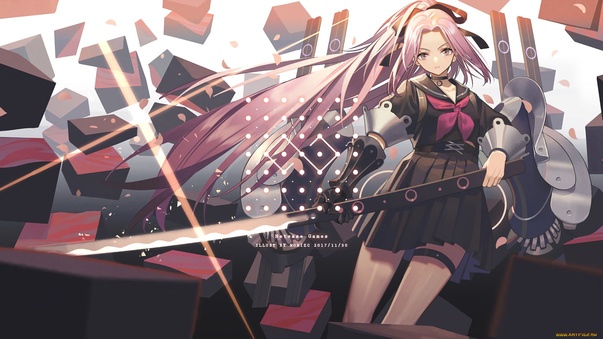 аниме, оружие, , техника, , технологии, фон, девушка, взгляд