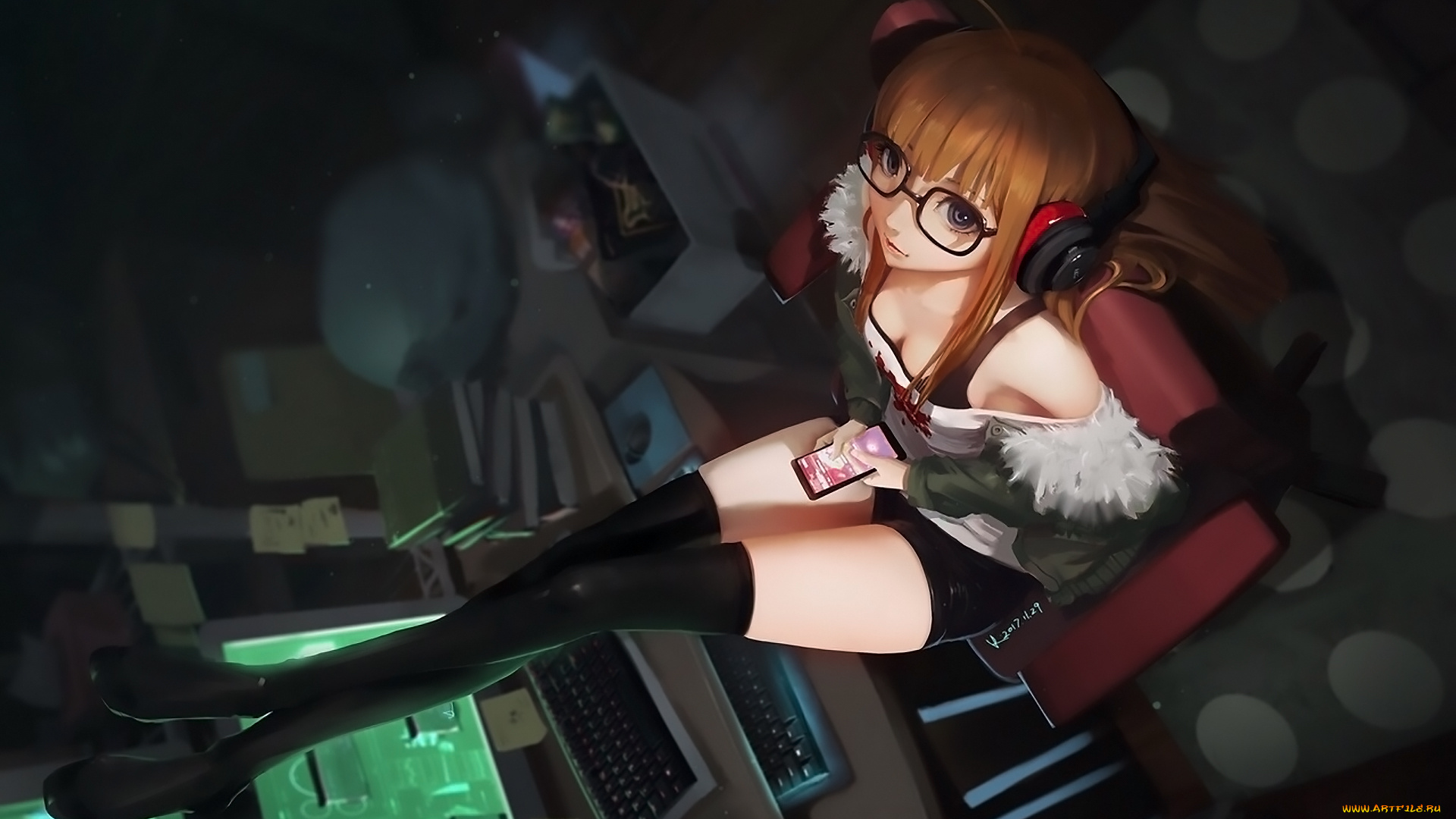 аниме, persona, фон, взгляд, девушка