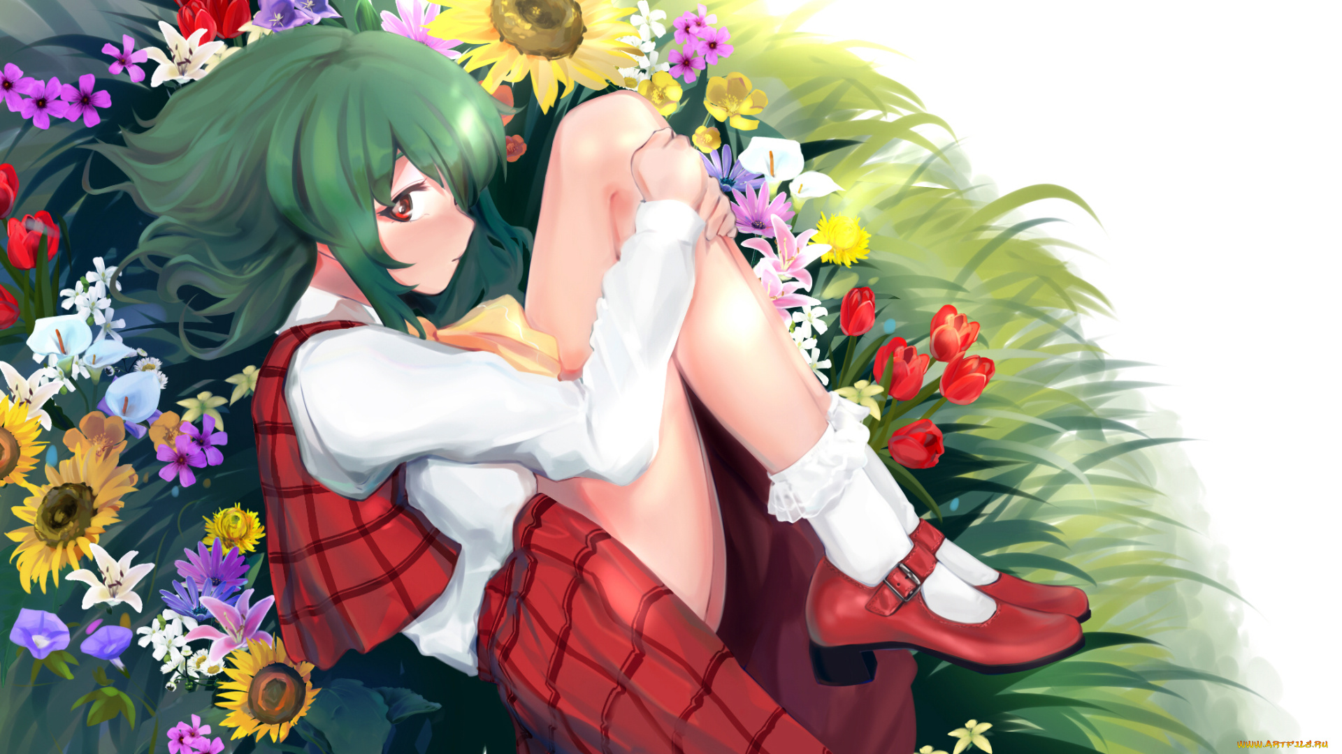 аниме, touhou, арт, девочка, kazami, yuuka, цветы