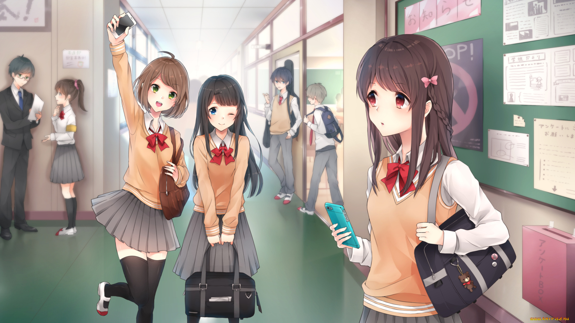 аниме, unknown, , другое, , взгляд, фон, девушки