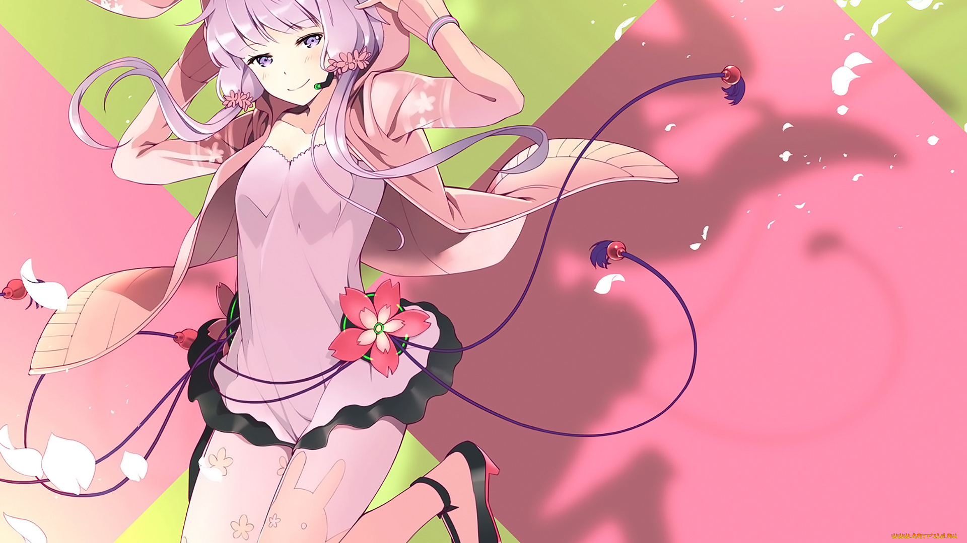 аниме, vocaloid, девушка, взгляд, фон