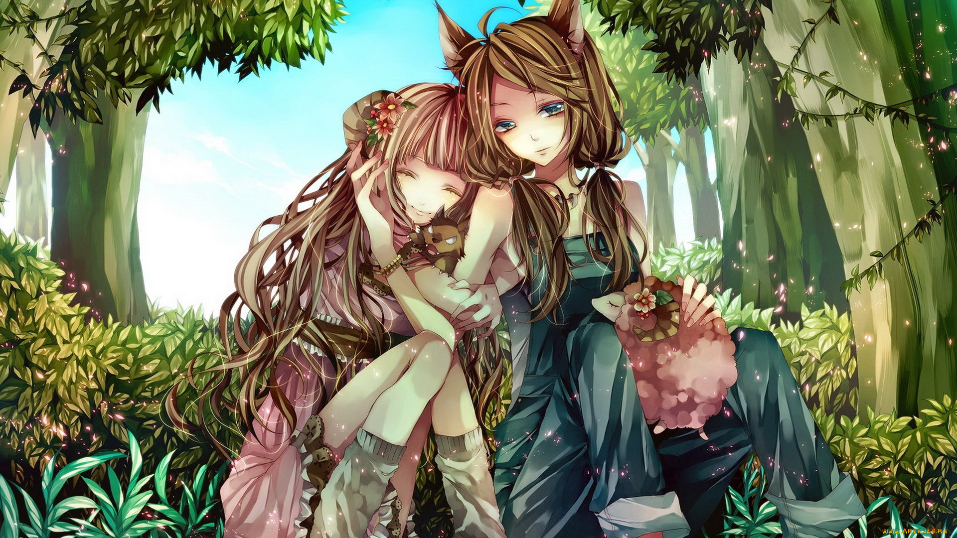 аниме, животные, , существа, фон, взгляд, девушки